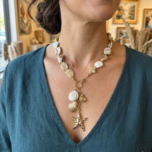 Carolee Gold-Tone Iridescent Shell Charm Necklace